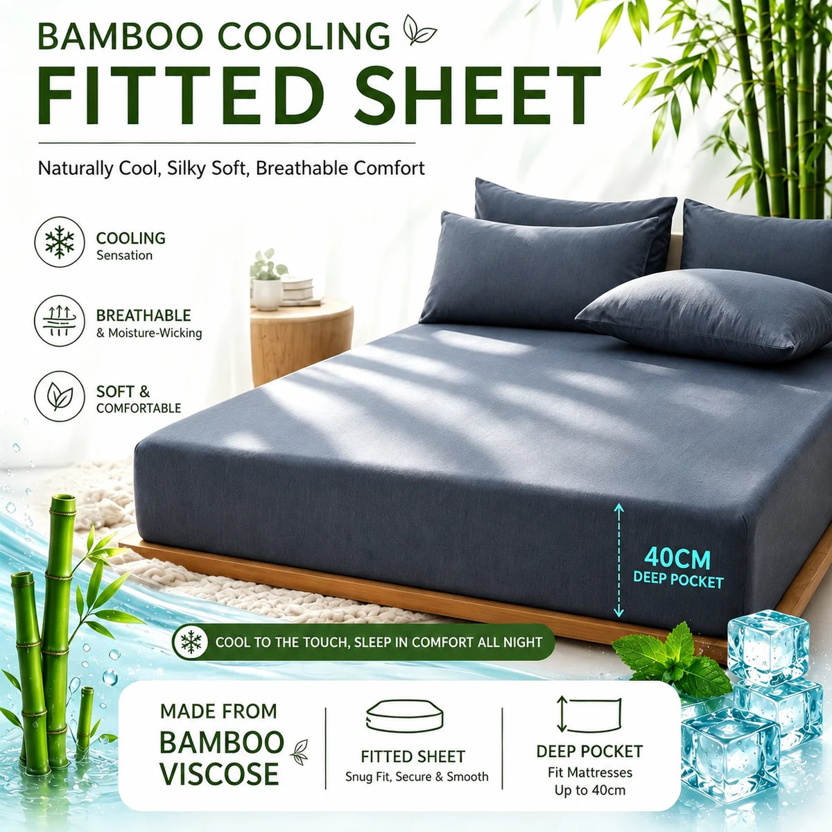 Cooling Bamboo Fiber Fitted Sheet