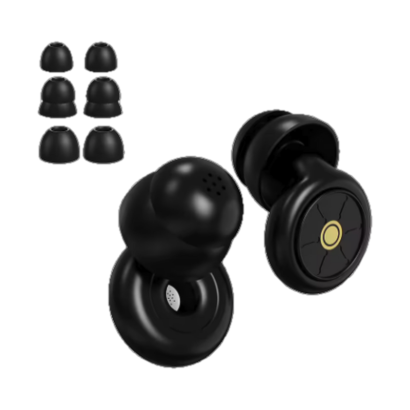 Silicone sleep earplugs in black with three pairs of spare ear tips