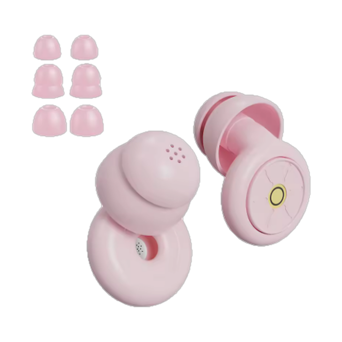 Silicone sleep earplugs in pink with three pairs of spare ear tips