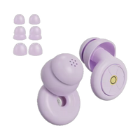 Silicone sleep earplugs in purple with three pairs of spare ear tips